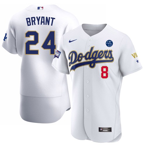 Men's Los Angeles Dodgers Front #8 Back #24 Kobe Bryant With KB Patch White Gold Championship Sttiched MLB Jersey